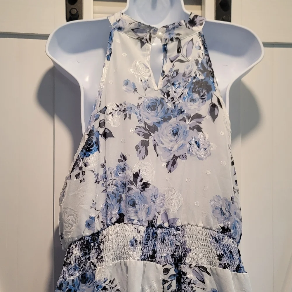 NWT Blue Floral Print Sleeveless Halterneck Dress | Size 2XL - Picture 6 of 7